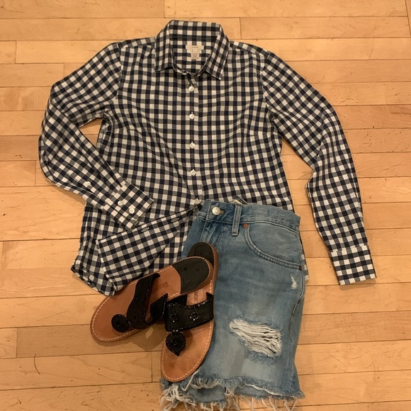 Charming J.Crew Navy Gingham shirt - Picture 2 of 5